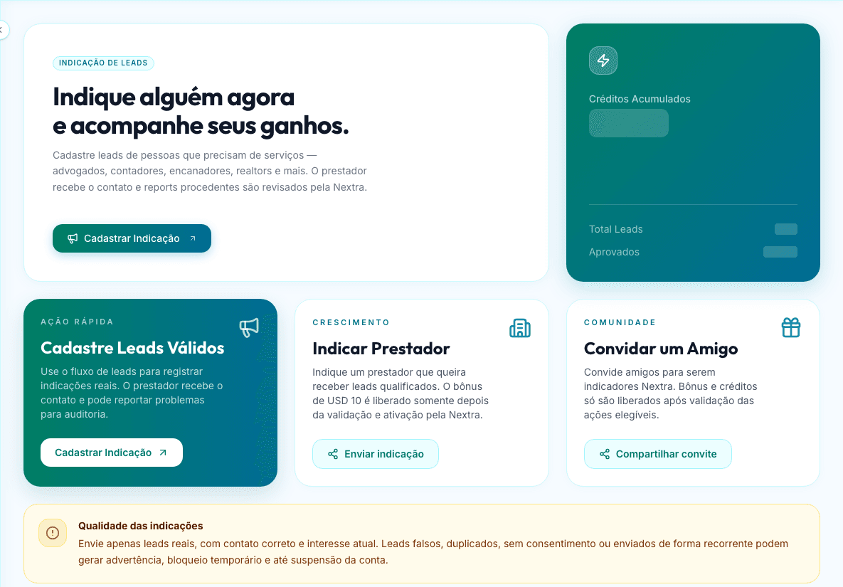 Tela real do painel da Nextra Connection